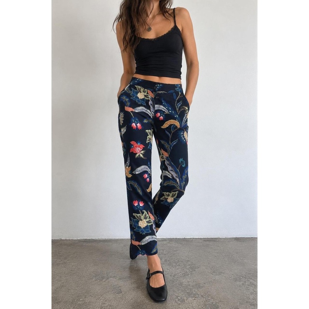Maje Botanical Moody Floral Pants French Girl Whimsigoth Trousers Navy Boho XS